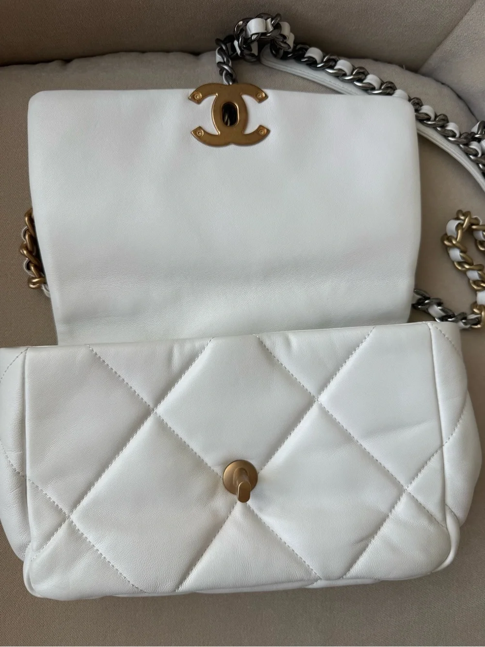 Quilted Flap Crossbody Bag in White with Gold-Tone - Picture 7 of 8